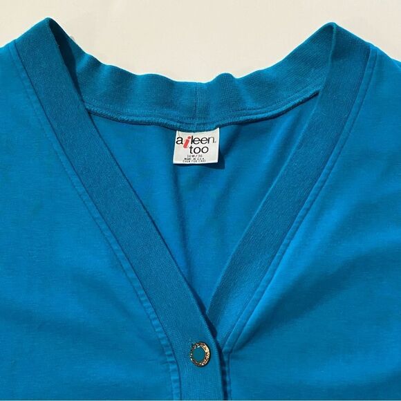 Vintage Aileen Too Blue Button Up V-Neck Sweater Cardigan Women’s Size 16W/36 - Picture 9 of 16